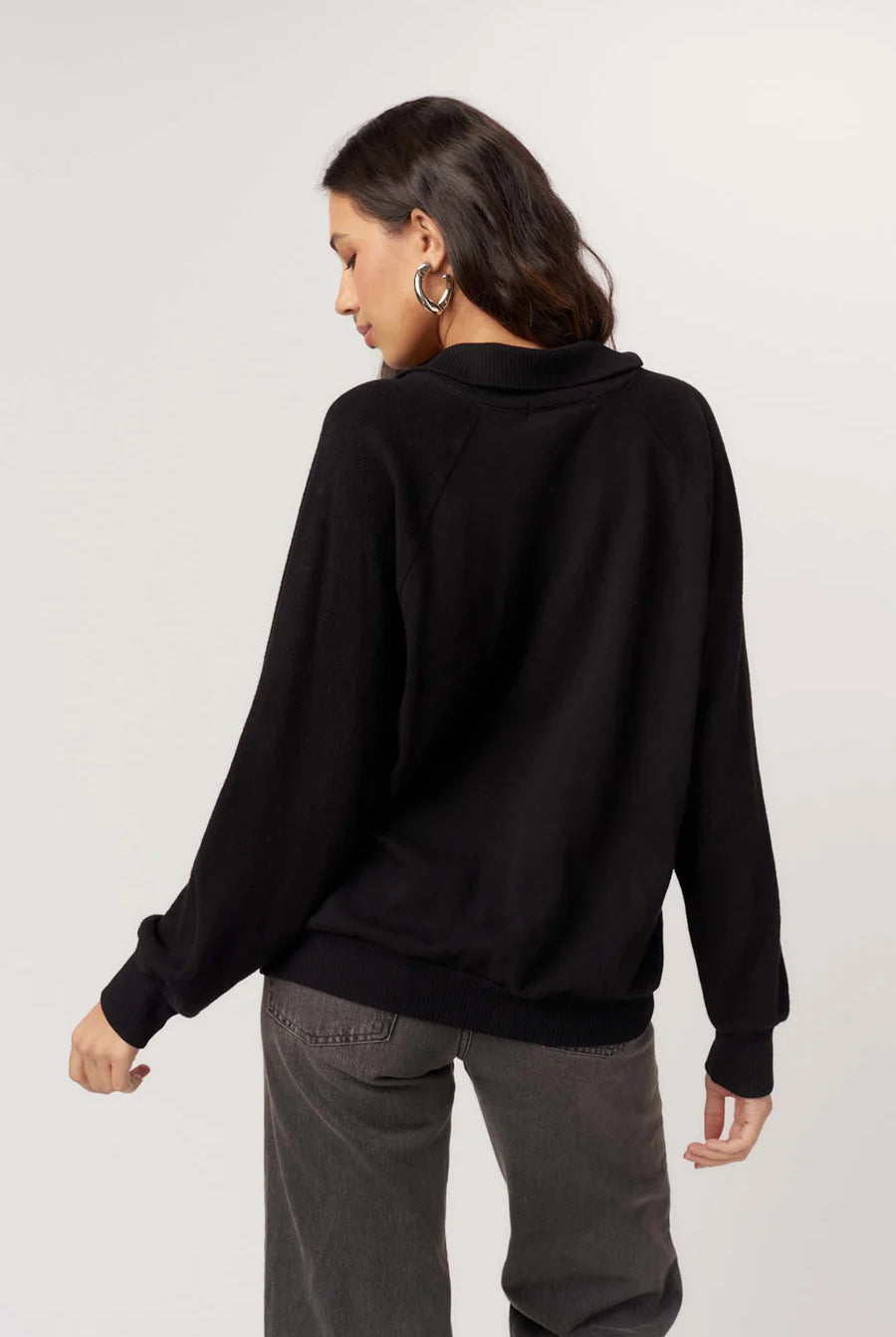 Project Social T Mari Mixed Fleece Collared Pullover In Black-Tops-Project Social T-Deja Nu Boutique, Women's Fashion Boutique in Lampasas, Texas
