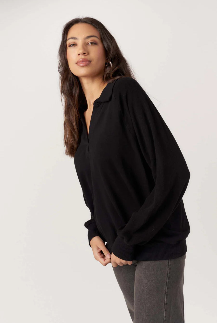 Project Social T Mari Mixed Fleece Collared Pullover In Black-Tops-Project Social T-Deja Nu Boutique, Women's Fashion Boutique in Lampasas, Texas