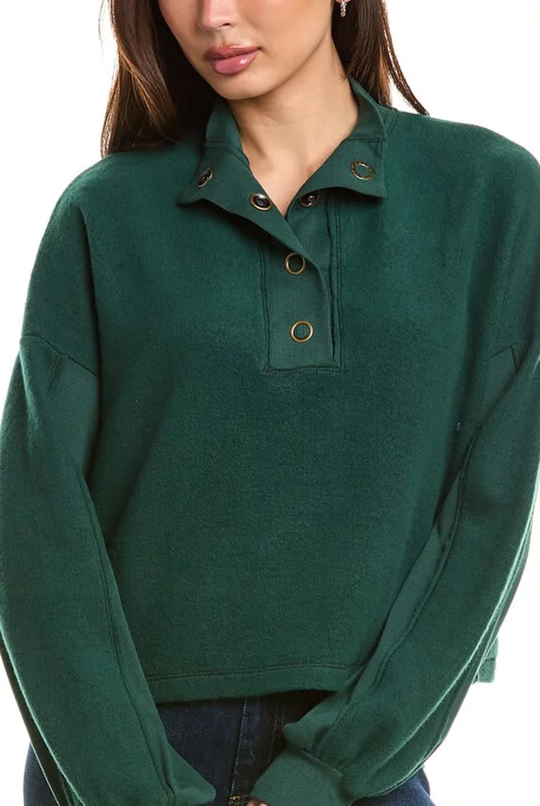 Project Social T Saturn Mixed Fleece Henley Sweatshirt in Midnight Emerald-sweatshirt-Project Social T-Deja Nu Boutique, Women's Fashion Boutique in Lampasas, Texas