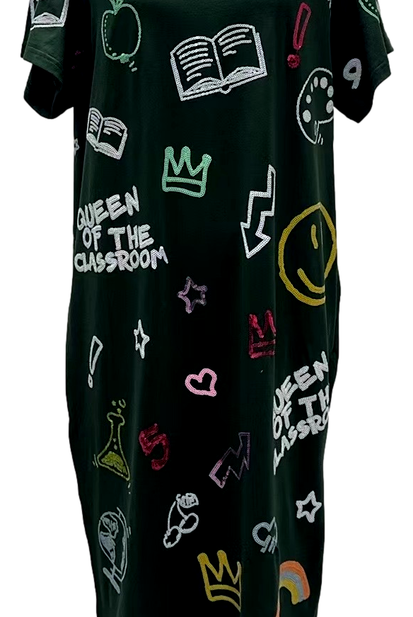 Queen Of Sparkles Dark Green Queen of The Classroom Midi Tee Dress-Maxi Dresses-Queen Of Sparkles-Deja Nu Boutique, Women's Fashion Boutique in Lampasas, Texas