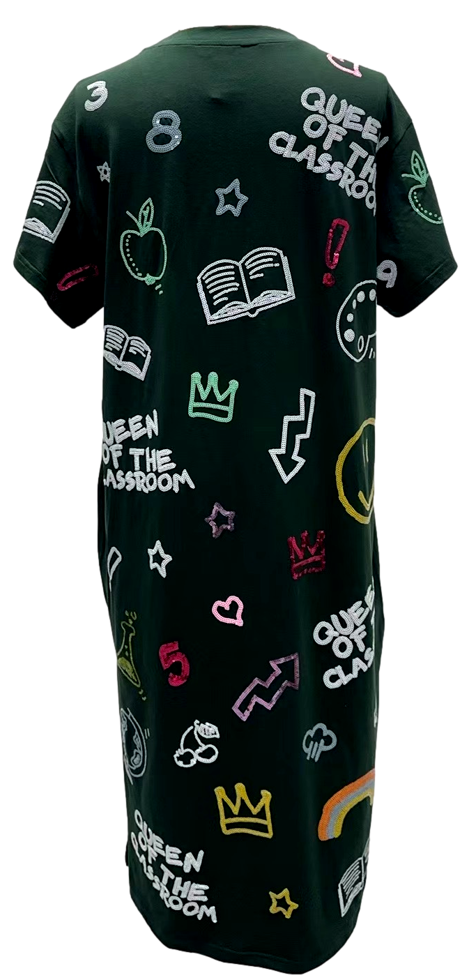 Queen Of Sparkles Dark Green Queen of The Classroom Midi Tee Dress-Maxi Dresses-Queen Of Sparkles-Deja Nu Boutique, Women's Fashion Boutique in Lampasas, Texas