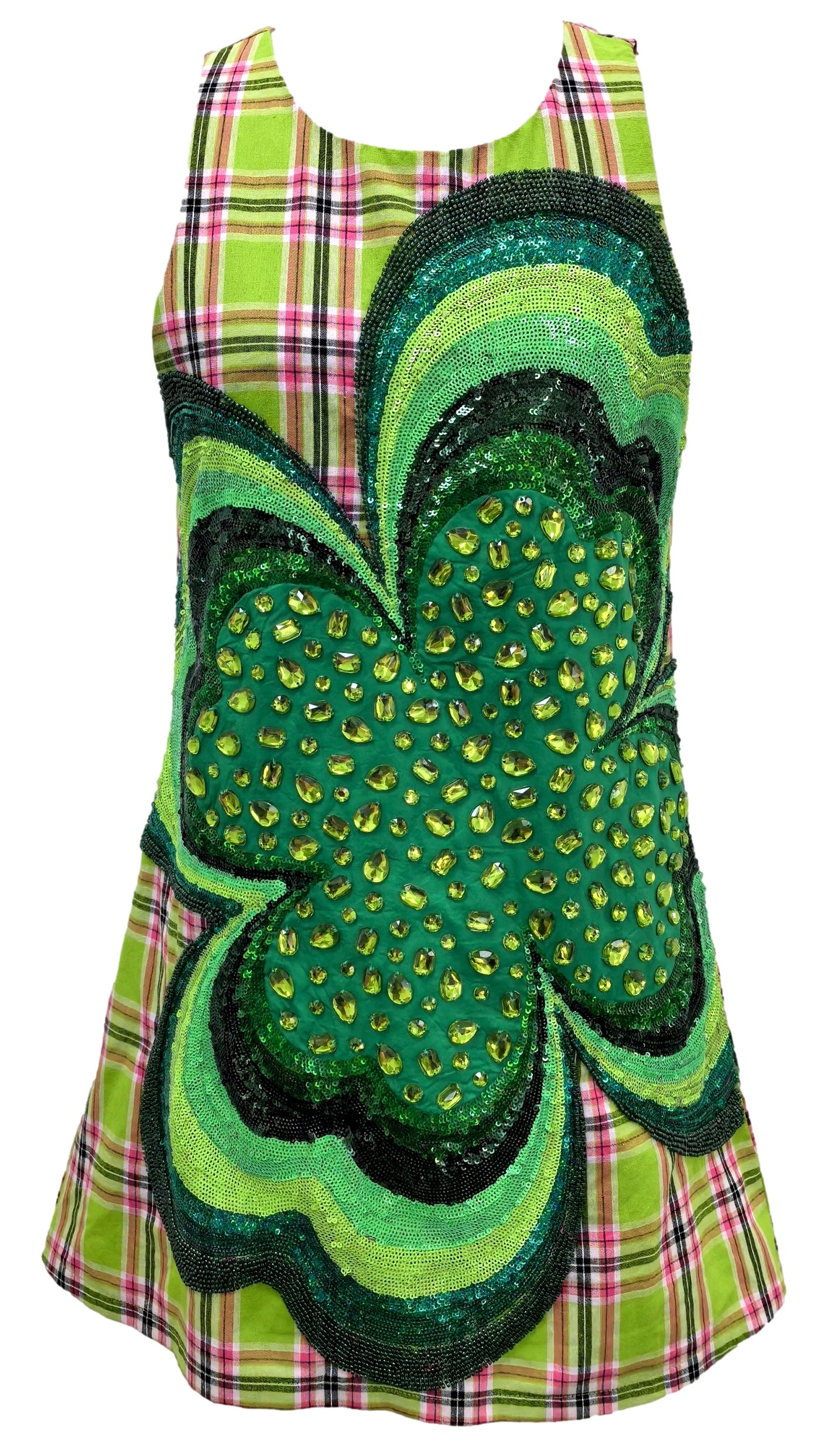 Queen Of Sparkles Green Plaid Oversized Shamrock Cotton Tank Dress-Dresses-Queen Of Sparkles-Deja Nu Boutique, Women's Fashion Boutique in Lampasas, Texas