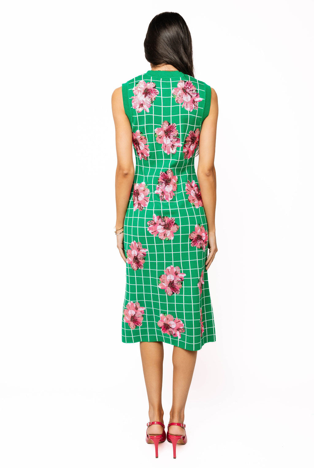 Queen Of Sparkles Green & White Checkered Pink Azalea Knit Midi Dress-Midi Dresses-Queen Of Sparkles-Deja Nu Boutique, Women's Fashion Boutique in Lampasas, Texas