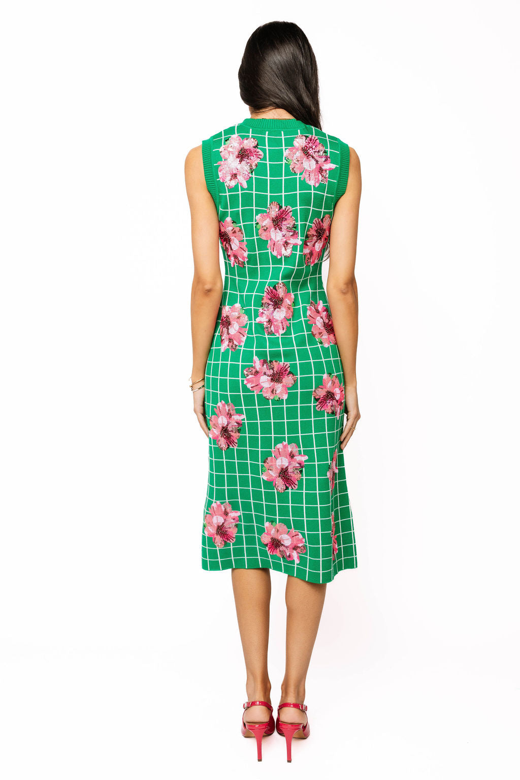 Queen Of Sparkles Green & White Checkered Pink Azalea Knit Midi Dress-Midi Dresses-Queen Of Sparkles-Deja Nu Boutique, Women's Fashion Boutique in Lampasas, Texas