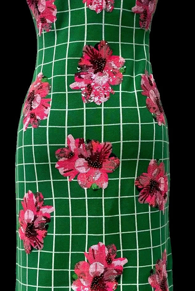 Queen Of Sparkles Green & White Checkered Pink Azalea Knit Midi Dress-Midi Dresses-Queen Of Sparkles-Deja Nu Boutique, Women's Fashion Boutique in Lampasas, Texas