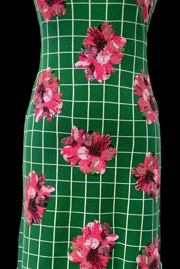 Queen Of Sparkles Green & White Checkered Pink Azalea Knit Midi Dress-Midi Dresses-Queen Of Sparkles-Deja Nu Boutique, Women's Fashion Boutique in Lampasas, Texas