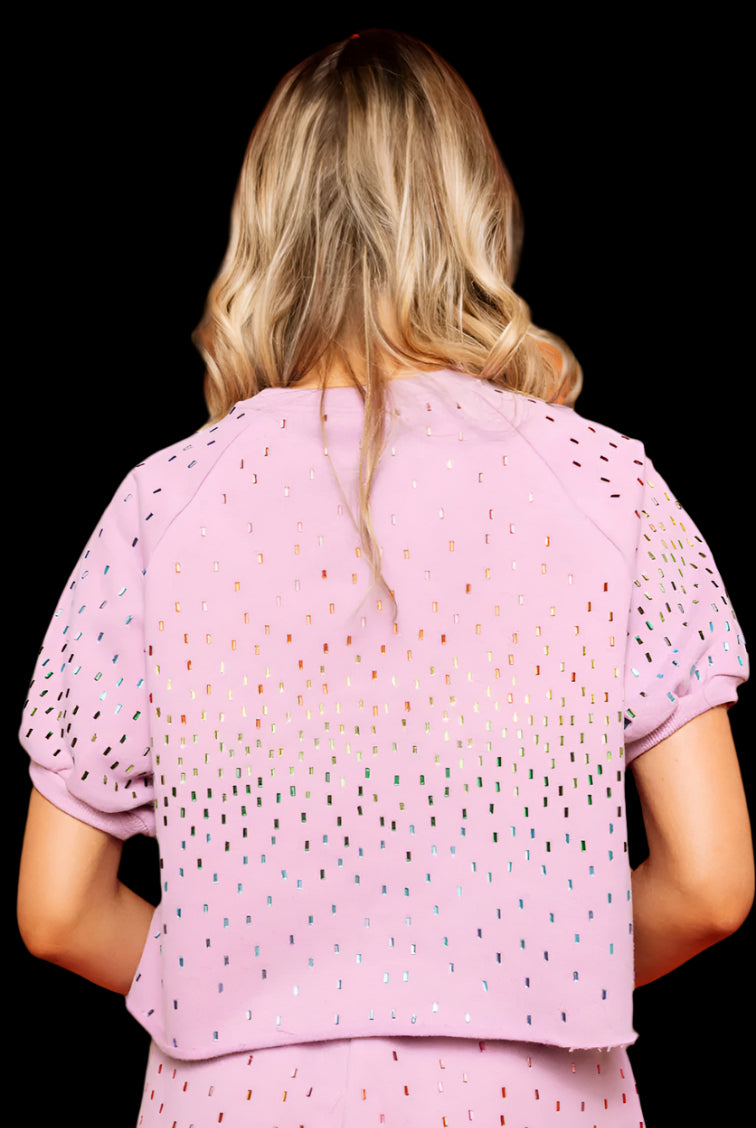 Queen Of Sparkles Lavender Scattered Rhinestone Top-Sweaters-Queen Of Sparkles-Deja Nu Boutique, Women's Fashion Boutique in Lampasas, Texas
