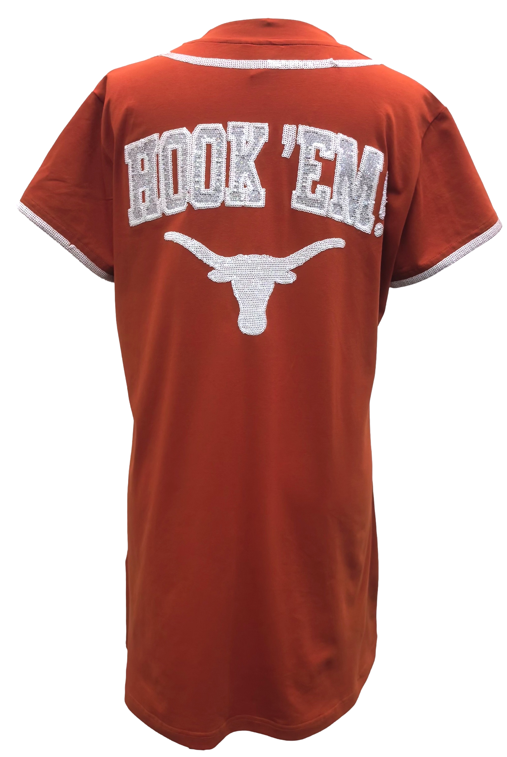 Queen Of Sparkles Licensed-Burnt Orange Texas Hook Em Baseball Jersey Tee Dress-Short Dresses-Queen Of Sparkles-Deja Nu Boutique, Women's Fashion Boutique in Lampasas, Texas
