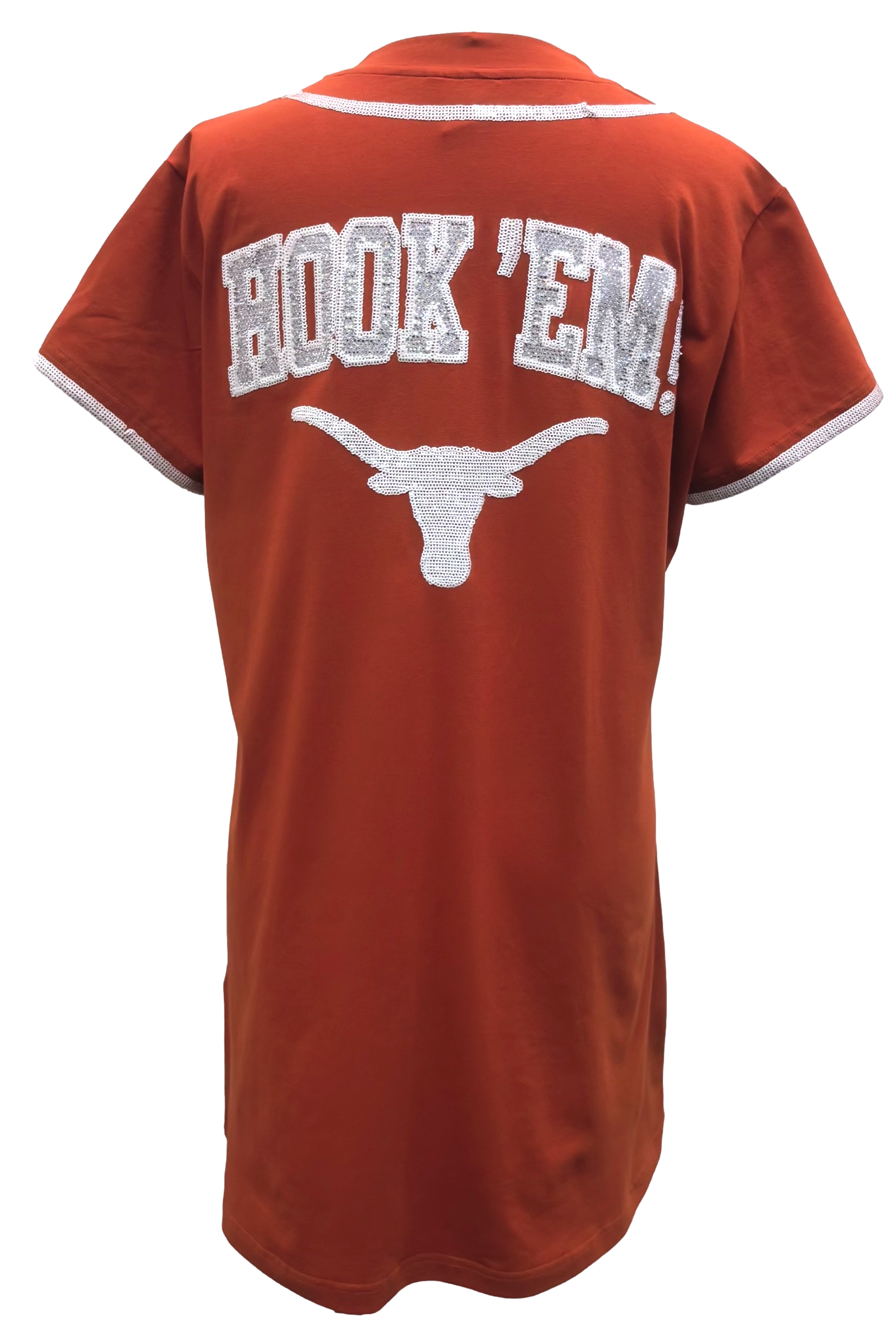 Queen Of Sparkles Licensed-Burnt Orange Texas Hook Em Baseball Jersey Tee Dress-Short Dresses-Queen Of Sparkles-Deja Nu Boutique, Women's Fashion Boutique in Lampasas, Texas