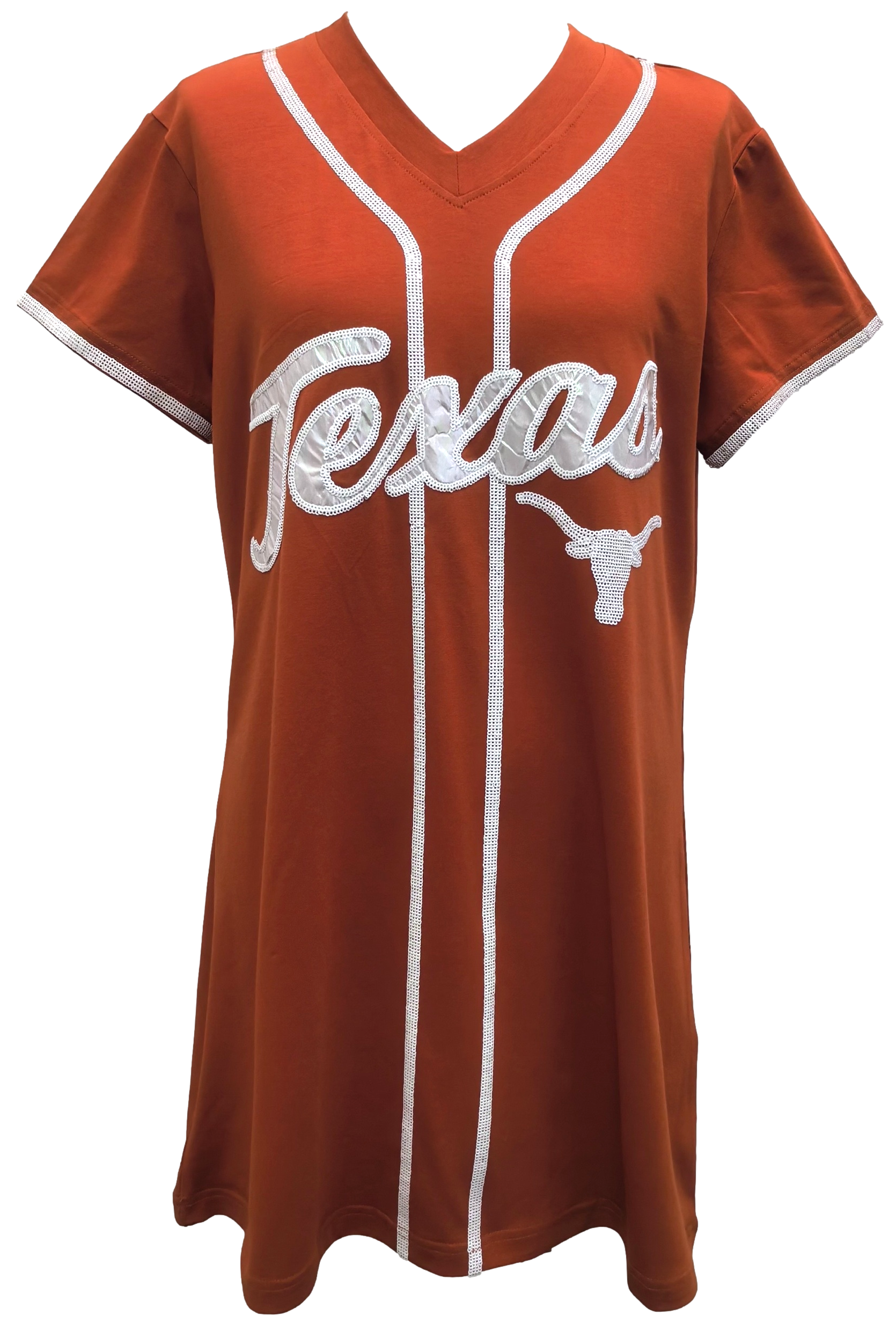 Queen Of Sparkles Licensed-Burnt Orange Texas Hook Em Baseball Jersey Tee Dress-Short Dresses-Queen Of Sparkles-Deja Nu Boutique, Women's Fashion Boutique in Lampasas, Texas