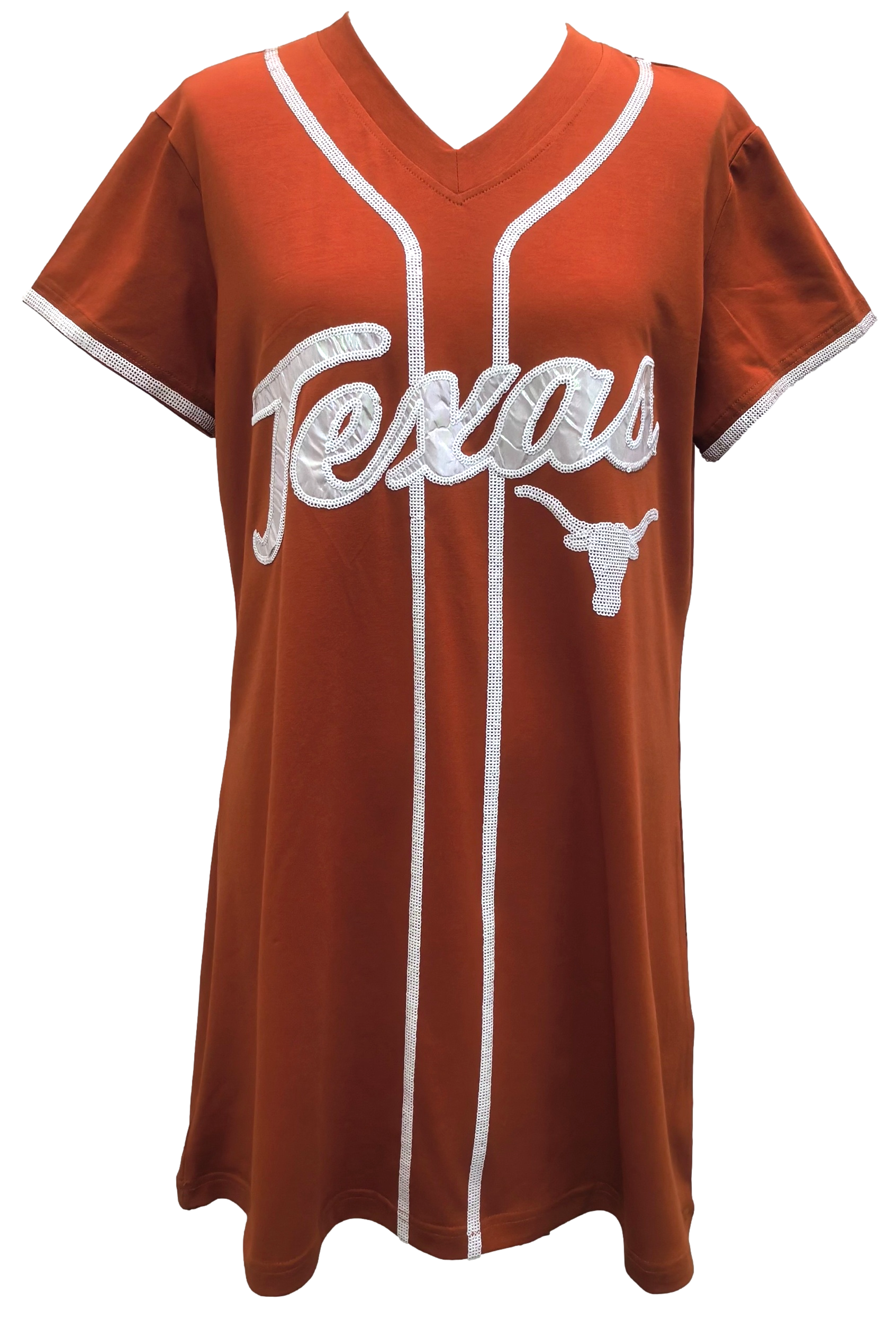 Queen Of Sparkles Licensed-Burnt Orange Texas Hook Em Baseball Jersey Tee Dress-Short Dresses-Queen Of Sparkles-Deja Nu Boutique, Women's Fashion Boutique in Lampasas, Texas