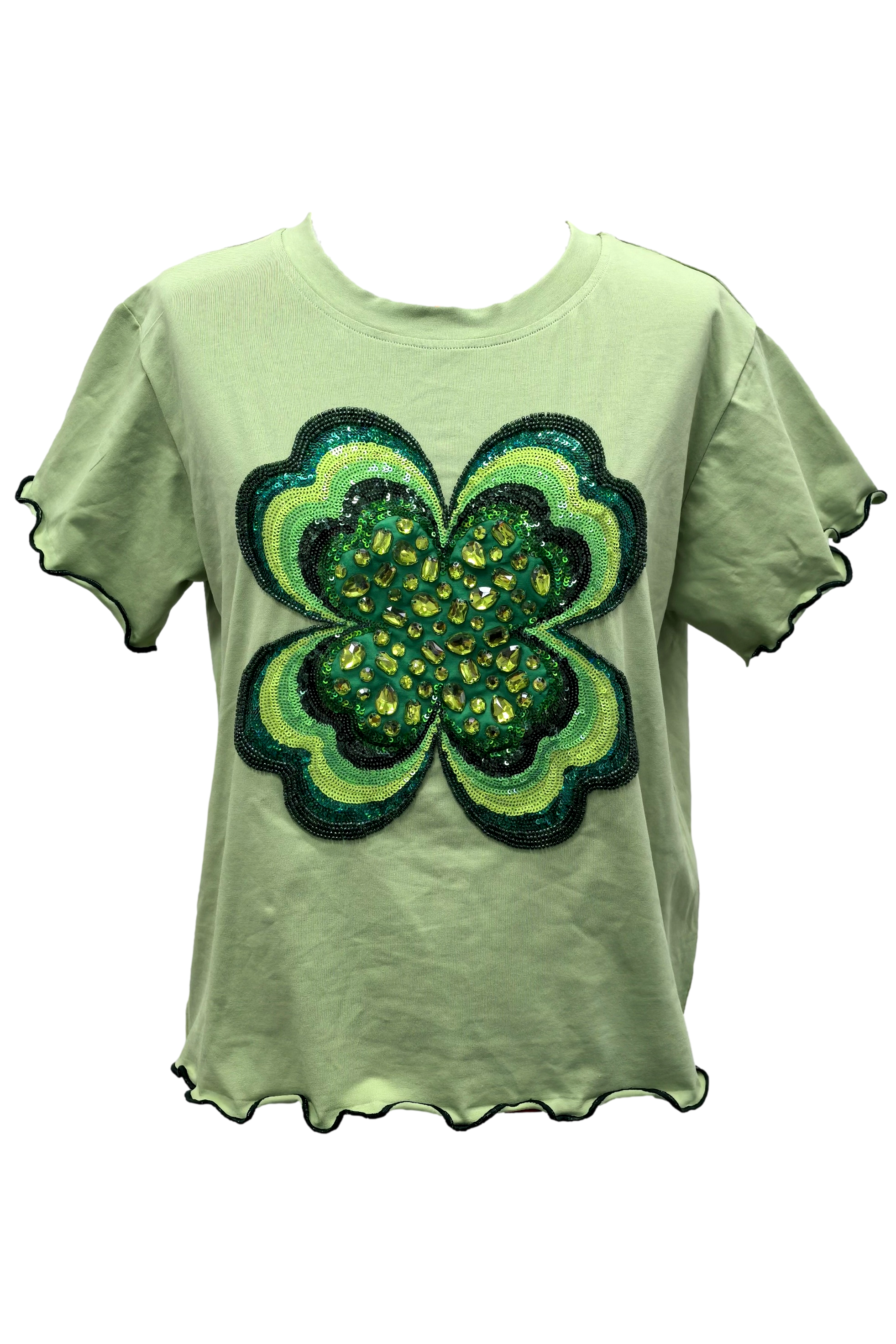 Queen Of Sparkles Light Green Frilly Shamrock Top-Tops-Queen Of Sparkles-Deja Nu Boutique, Women's Fashion Boutique in Lampasas, Texas