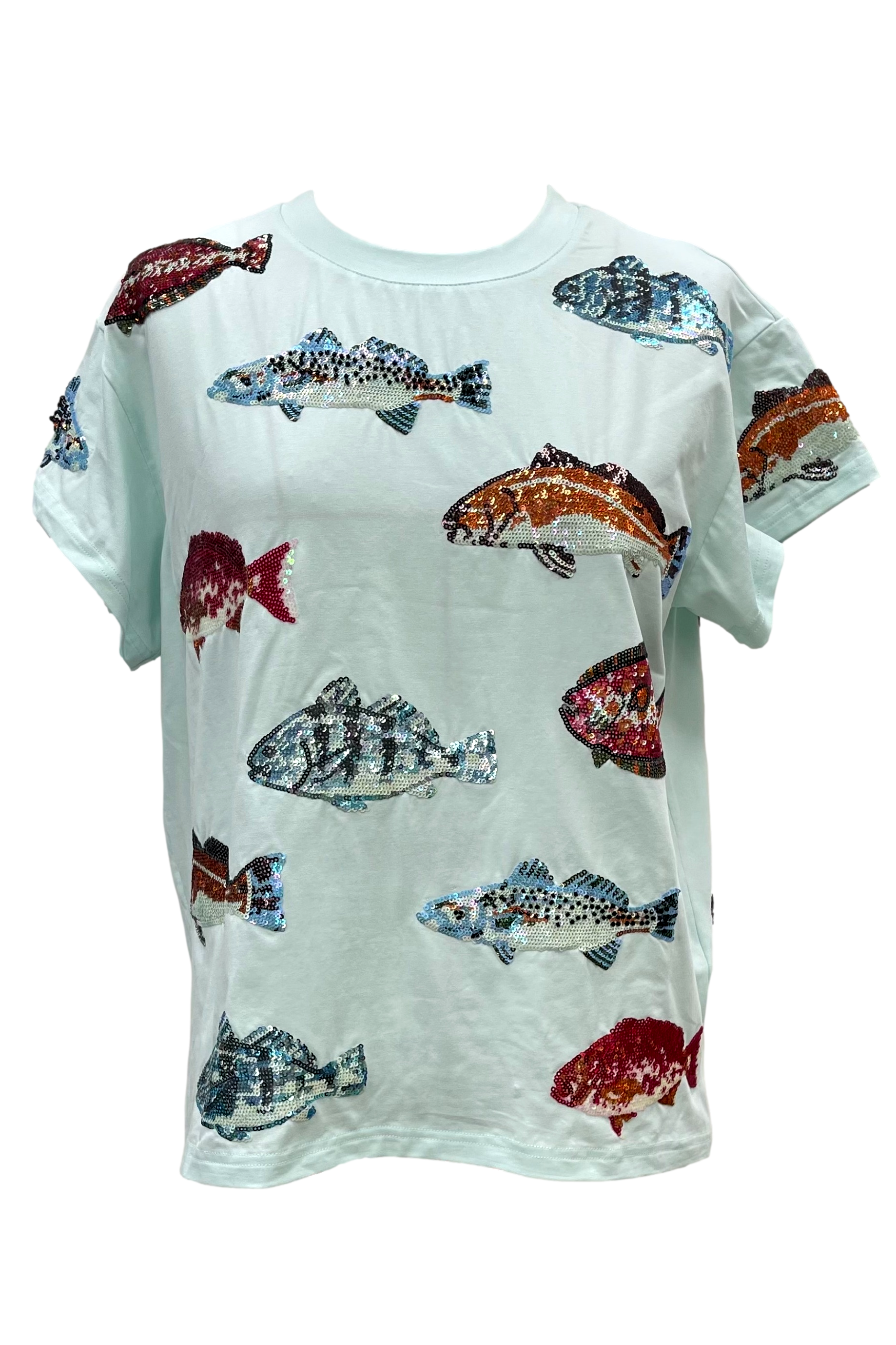 Queen Of Sparkles Mint Multi Fish Tee-Tops-Queen Of Sparkles-Deja Nu Boutique, Women's Fashion Boutique in Lampasas, Texas