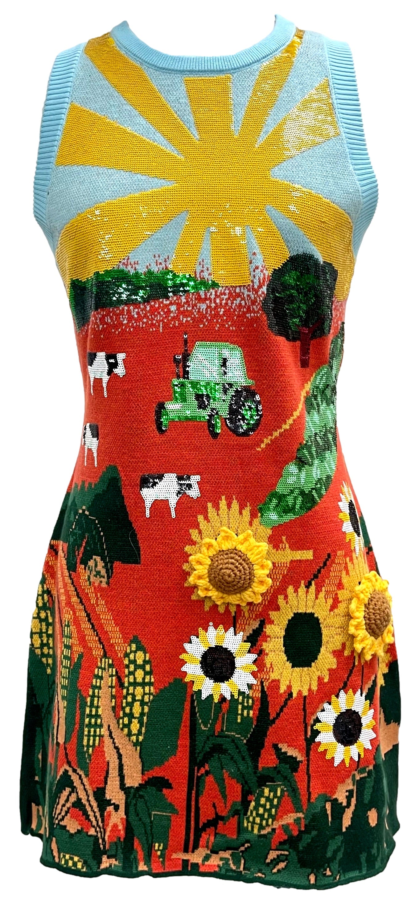 Queen Of Sparkles Multi Farm with Knit Sunflowers Tank Dress-Dresses-Queen Of Sparkles-Deja Nu Boutique, Women's Fashion Boutique in Lampasas, Texas
