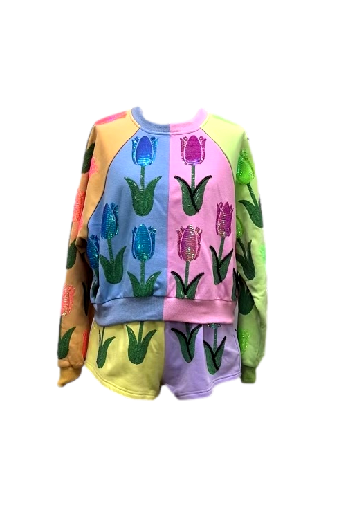 Queen Of Sparkles Neon Colorblock Tulip Sweatshirt-Tops-Queen Of Sparkles-Deja Nu Boutique, Women's Fashion Boutique in Lampasas, Texas