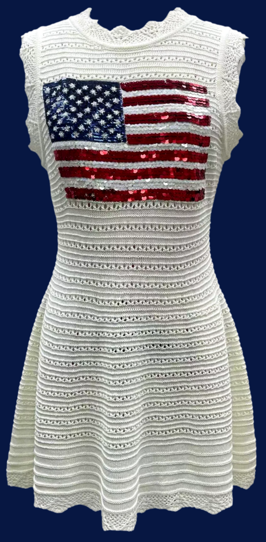 Queen Of Sparkles White Lace Knit American Flag Tank Dress-Dresses-Queen Of Sparkles-Deja Nu Boutique, Women's Fashion Boutique in Lampasas, Texas