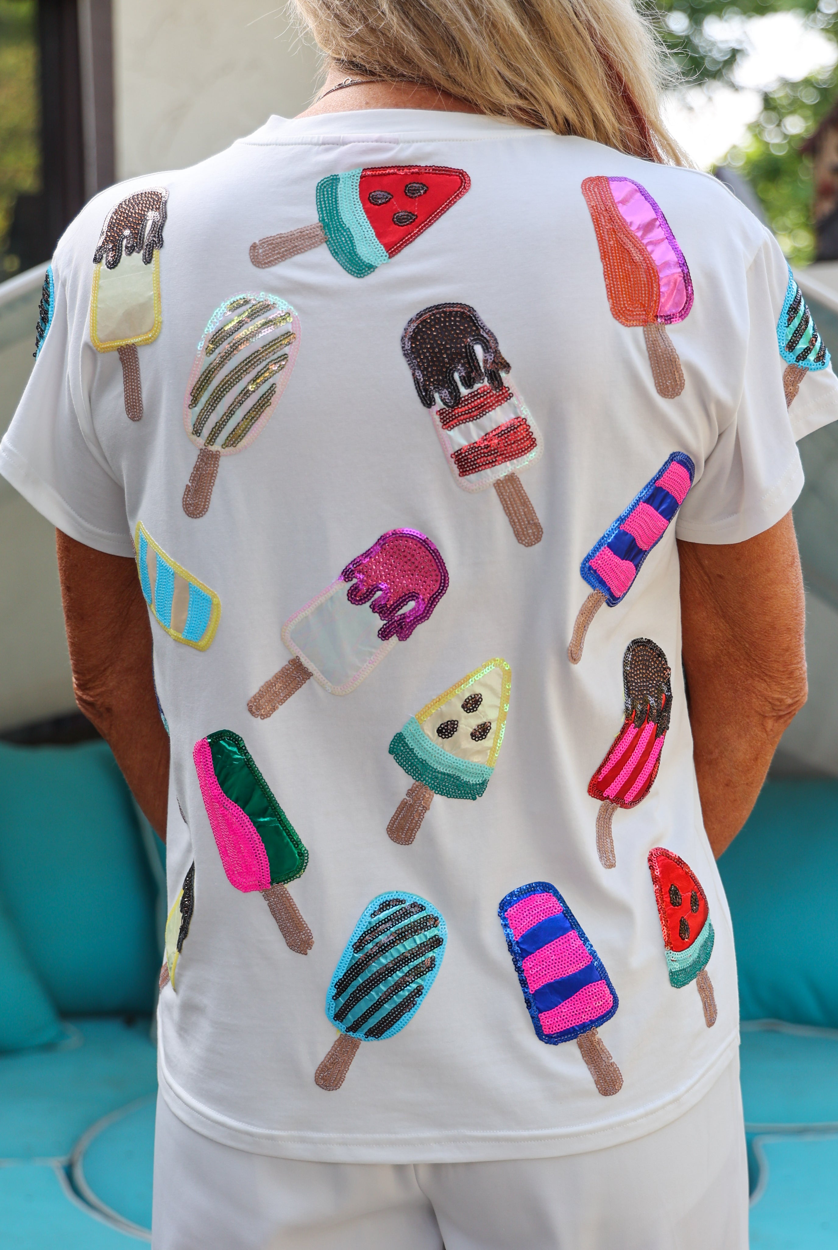 Queen Of Sparkles White Scattered Multi Color Popsicle Tee-Tops-Queen Of Sparkles-Deja Nu Boutique, Women's Fashion Boutique in Lampasas, Texas