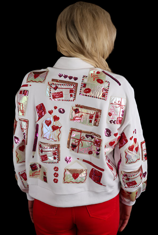 Queen Of Sparkles - White Love Letters Henley Sweatshirt-Tops-Queen Of Sparkles-Deja Nu Boutique, Women's Fashion Boutique in Lampasas, Texas