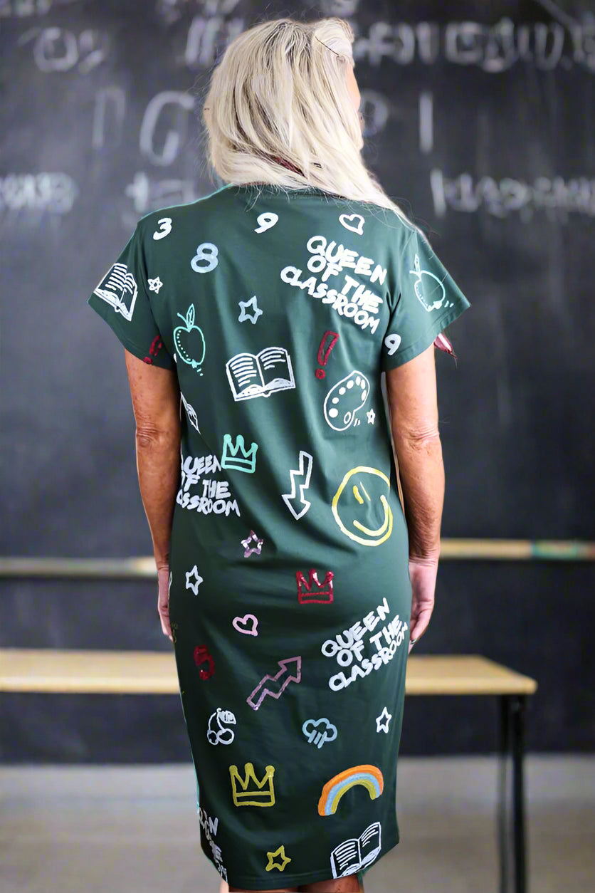 Queen Of Sparkles Dark Green Queen of The Classroom Midi Tee Dress-Maxi Dresses-Queen Of Sparkles-Deja Nu Boutique, Women's Fashion Boutique in Lampasas, Texas