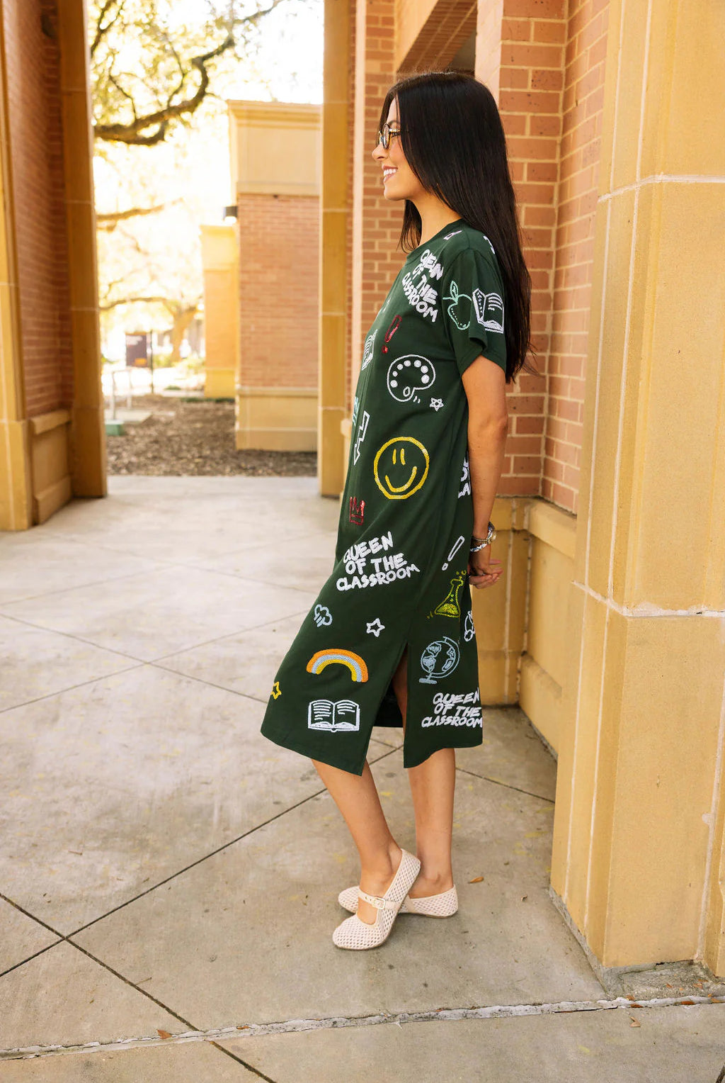 Queen Of Sparkles Dark Green Queen of The Classroom Midi Tee Dress-Maxi Dresses-Queen Of Sparkles-Deja Nu Boutique, Women's Fashion Boutique in Lampasas, Texas