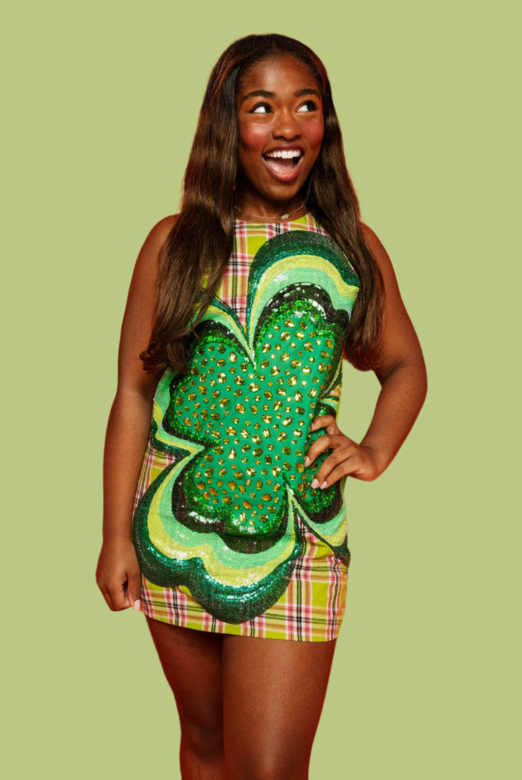 Queen Of Sparkles Green Plaid Oversized Shamrock Cotton Tank Dress-Dresses-Queen Of Sparkles-Deja Nu Boutique, Women's Fashion Boutique in Lampasas, Texas