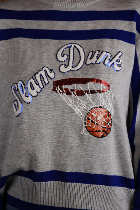 Queen Of Sparkles Grey/Blue Slam Dunk Sweater-Sweaters-Queen Of Sparkles-Deja Nu Boutique, Women's Fashion Boutique in Lampasas, Texas