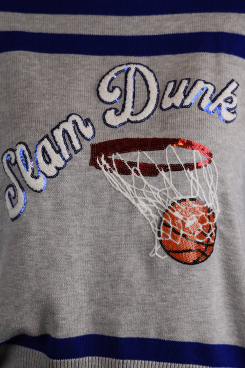 Queen Of Sparkles Grey/Blue Slam Dunk Sweater-Sweaters-Queen Of Sparkles-Deja Nu Boutique, Women's Fashion Boutique in Lampasas, Texas