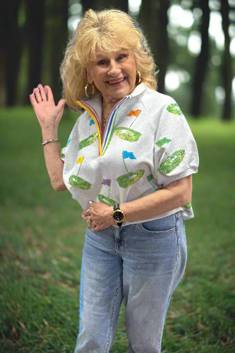 Queen Of Sparkles Grey Hole In One Stripe Collar Top-Tops-Queen Of Sparkles-Deja Nu Boutique, Women's Fashion Boutique in Lampasas, Texas