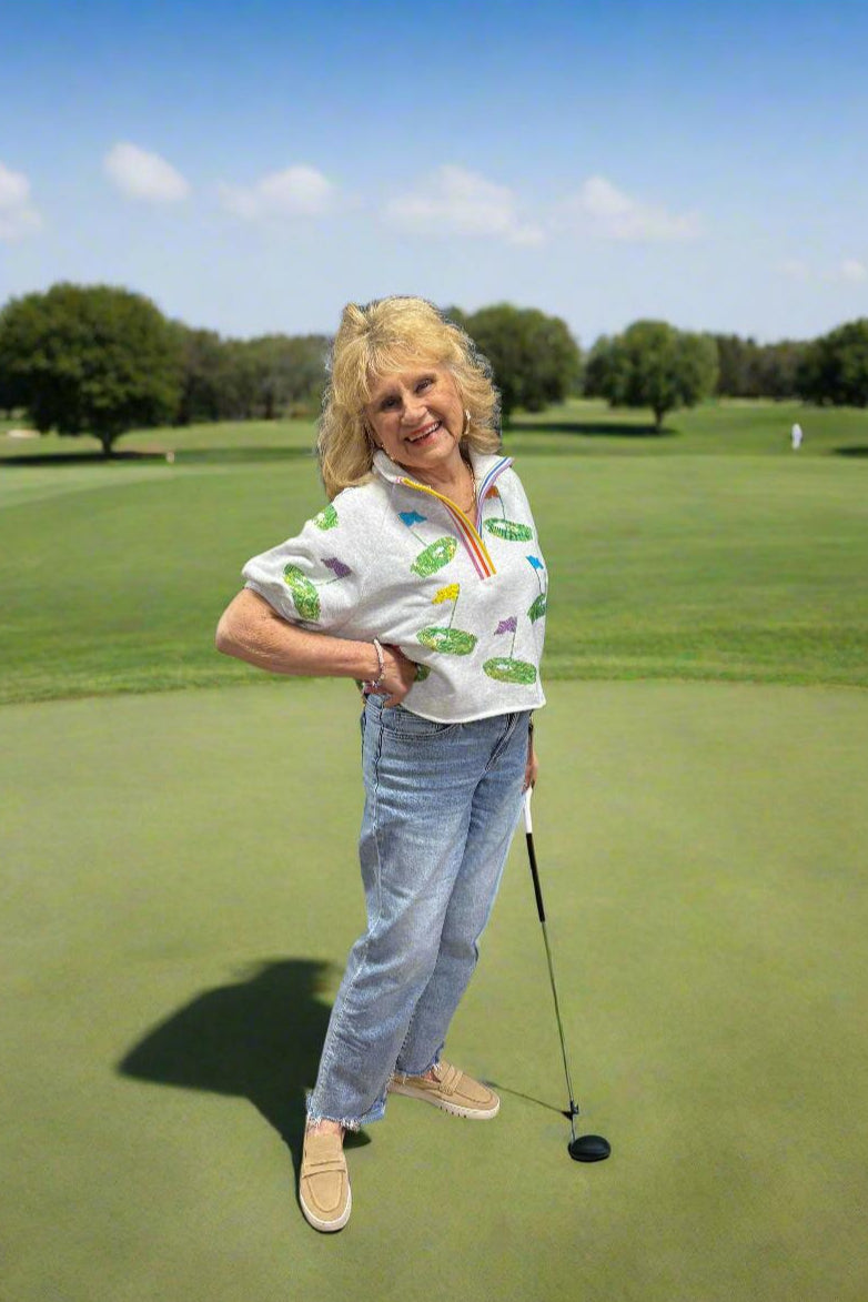 Queen Of Sparkles Grey Hole In One Stripe Collar Top-Tops-Queen Of Sparkles-Deja Nu Boutique, Women's Fashion Boutique in Lampasas, Texas