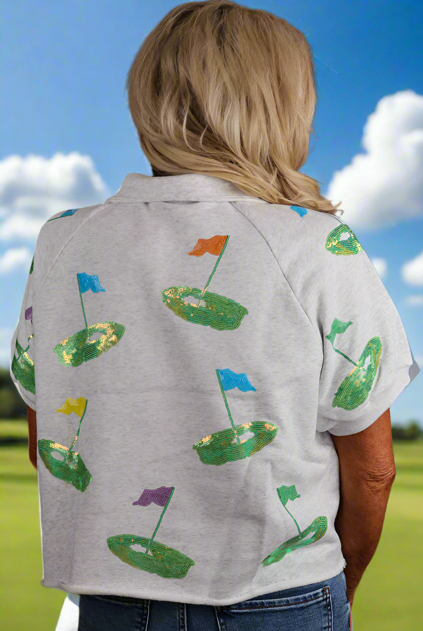 Queen Of Sparkles Grey Hole In One Stripe Collar Top-Tops-Queen Of Sparkles-Deja Nu Boutique, Women's Fashion Boutique in Lampasas, Texas