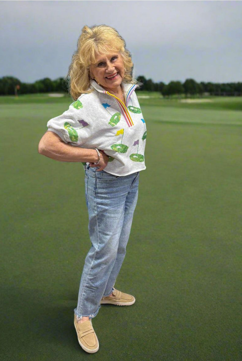 Queen Of Sparkles Grey Hole In One Stripe Collar Top-Tops-Queen Of Sparkles-Deja Nu Boutique, Women's Fashion Boutique in Lampasas, Texas