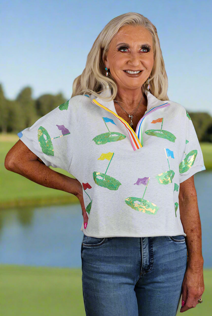 Queen Of Sparkles Grey Hole In One Stripe Collar Top-Tops-Queen Of Sparkles-Deja Nu Boutique, Women's Fashion Boutique in Lampasas, Texas