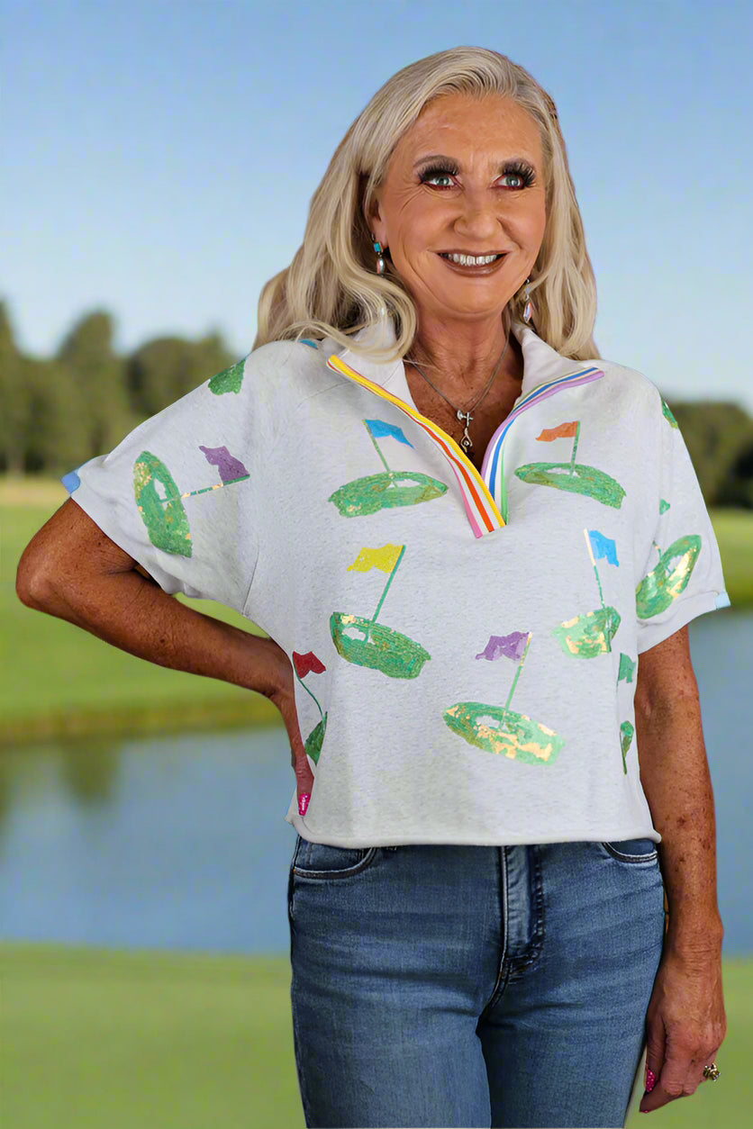 Queen Of Sparkles Grey Hole In One Stripe Collar Top-Tops-Queen Of Sparkles-Deja Nu Boutique, Women's Fashion Boutique in Lampasas, Texas