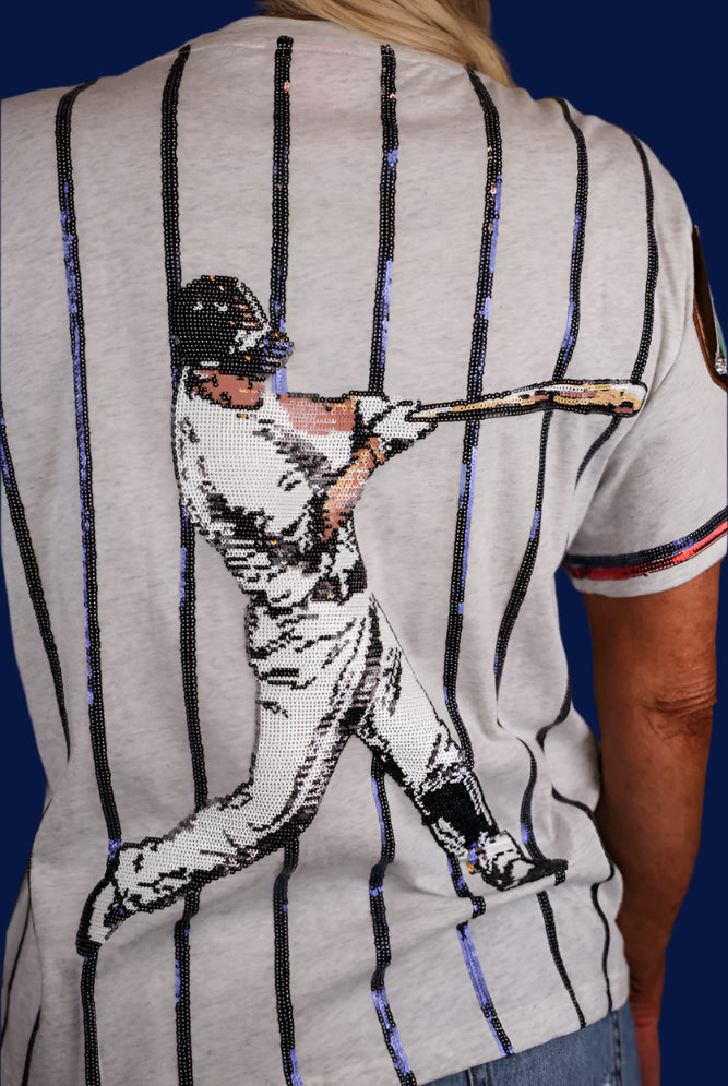 Queen Of Sparkles Grey & Royal Strike Out Tee-Tops-Queen Of Sparkles-Deja Nu Boutique, Women's Fashion Boutique in Lampasas, Texas