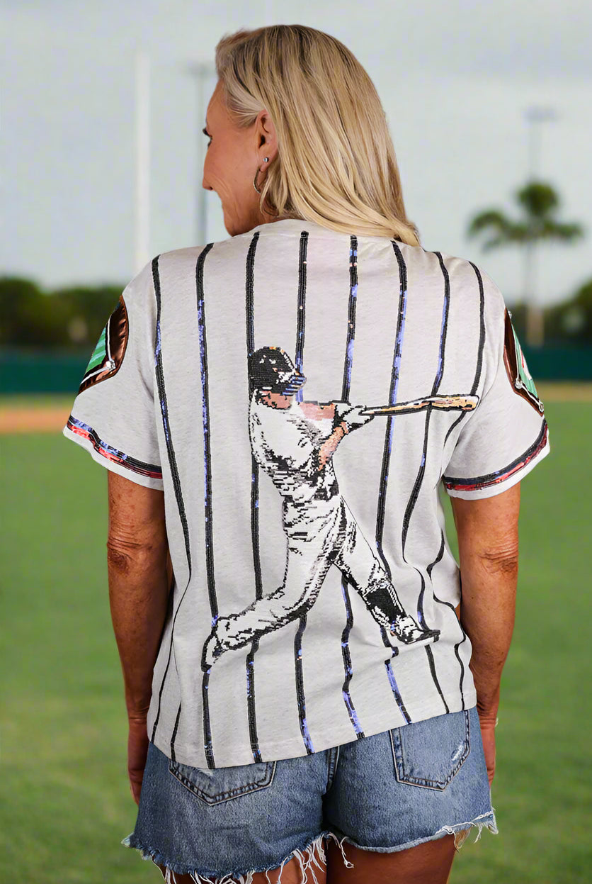 Queen Of Sparkles Grey & Royal Strike Out Tee-Tops-Queen Of Sparkles-Deja Nu Boutique, Women's Fashion Boutique in Lampasas, Texas