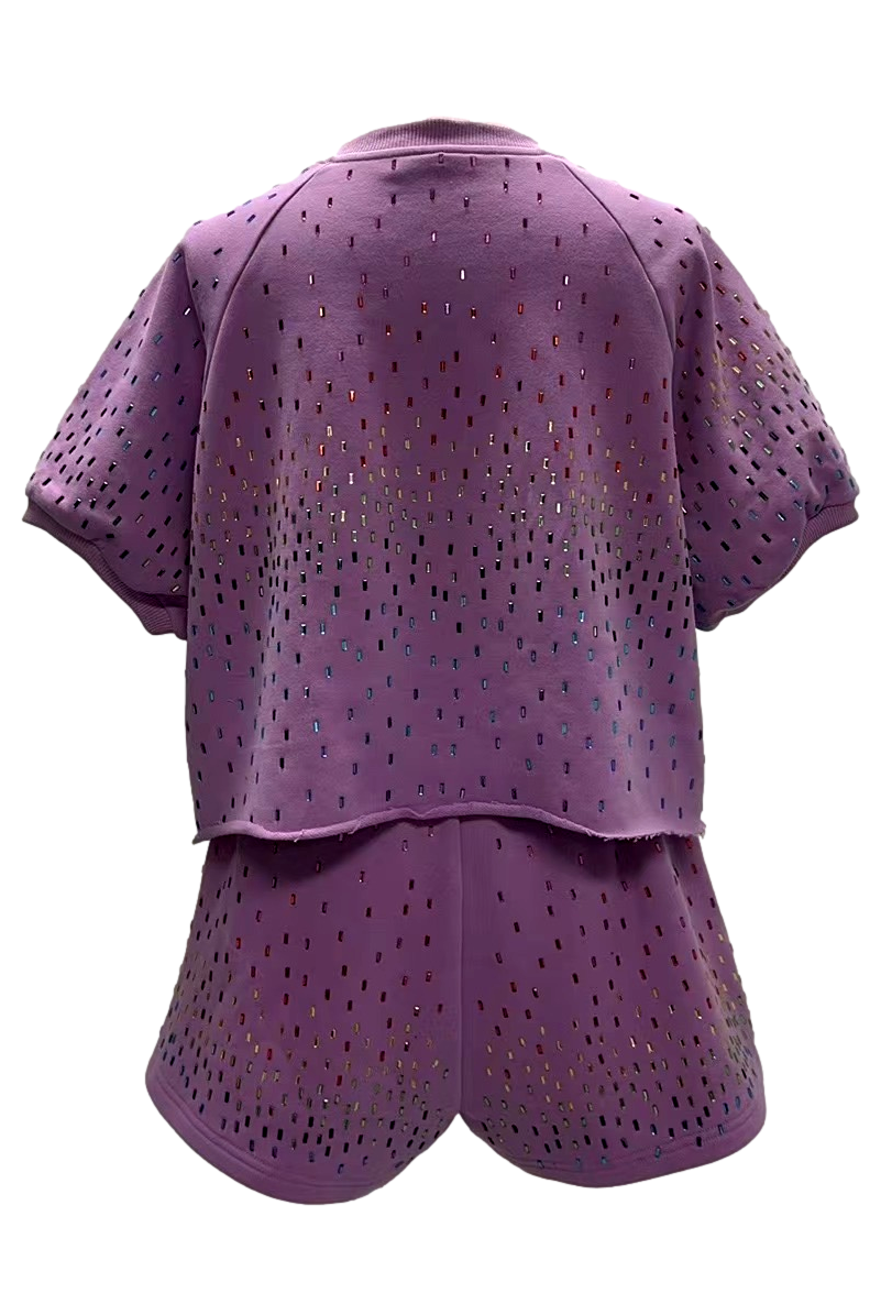 Queen Of Sparkles Lavender Scattered Rhinestone Top-Sweaters-Queen Of Sparkles-Deja Nu Boutique, Women's Fashion Boutique in Lampasas, Texas