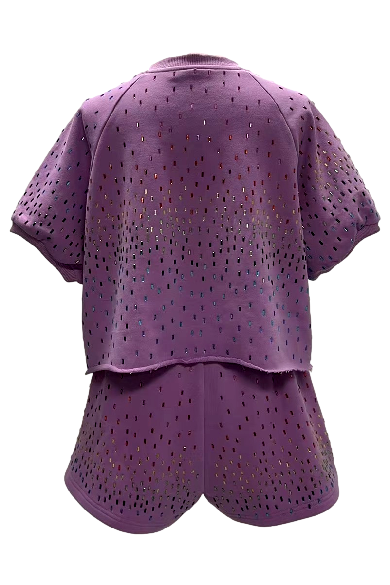 Queen Of Sparkles Lavender Scattered Rhinestone Top-Sweaters-Queen Of Sparkles-Deja Nu Boutique, Women's Fashion Boutique in Lampasas, Texas