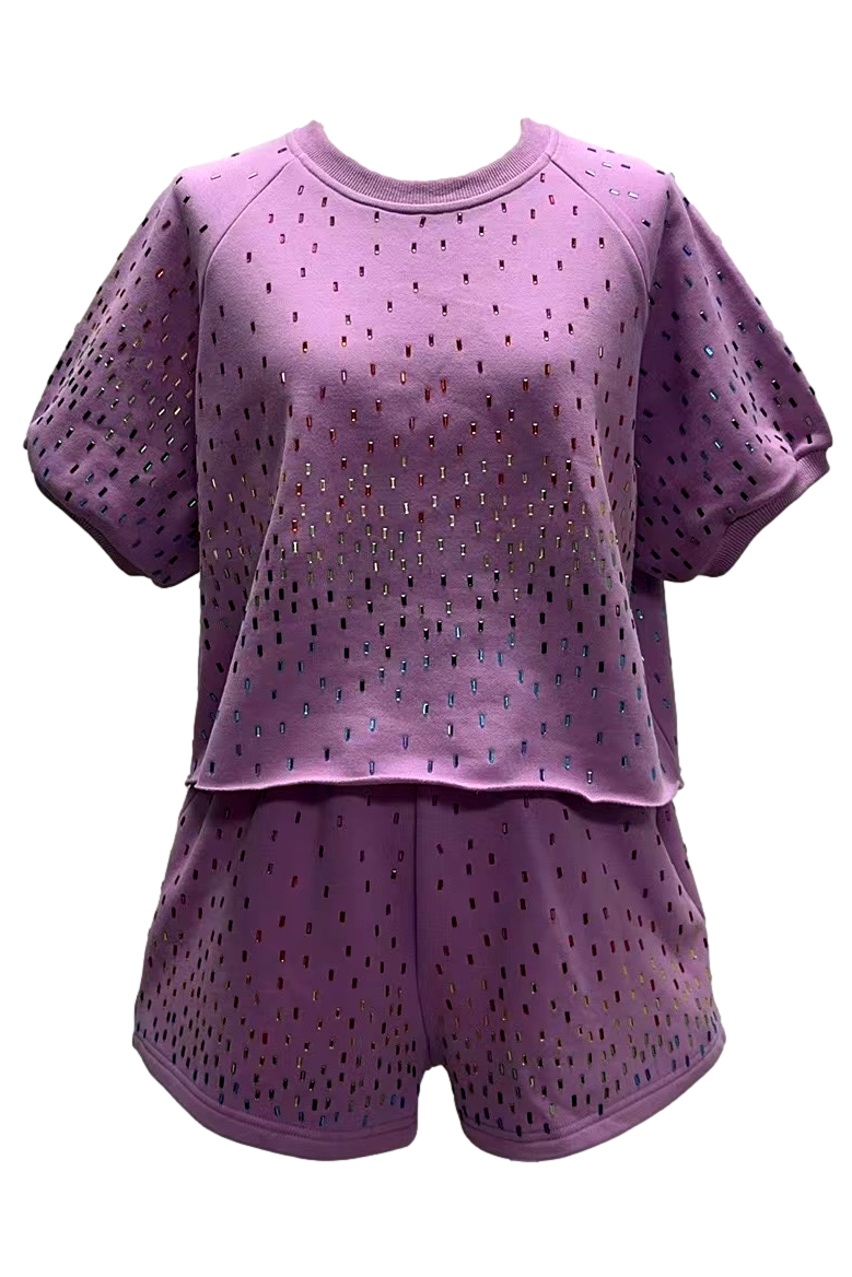 Queen Of Sparkles Lavender Scattered Rhinestone Top-Sweaters-Queen Of Sparkles-Deja Nu Boutique, Women's Fashion Boutique in Lampasas, Texas