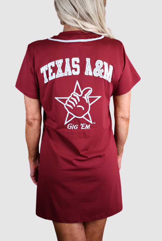 Queen Of Sparkles Licensed-Maroon Texas A&M Baseball Jersey Tee Dress-Short Dresses-Queen Of Sparkles-Deja Nu Boutique, Women's Fashion Boutique in Lampasas, Texas