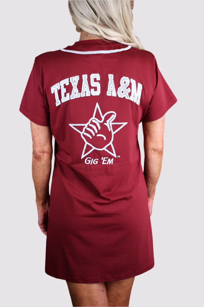 Queen Of Sparkles Licensed-Maroon Texas A&M Baseball Jersey Tee Dress-Short Dresses-Queen Of Sparkles-Deja Nu Boutique, Women's Fashion Boutique in Lampasas, Texas