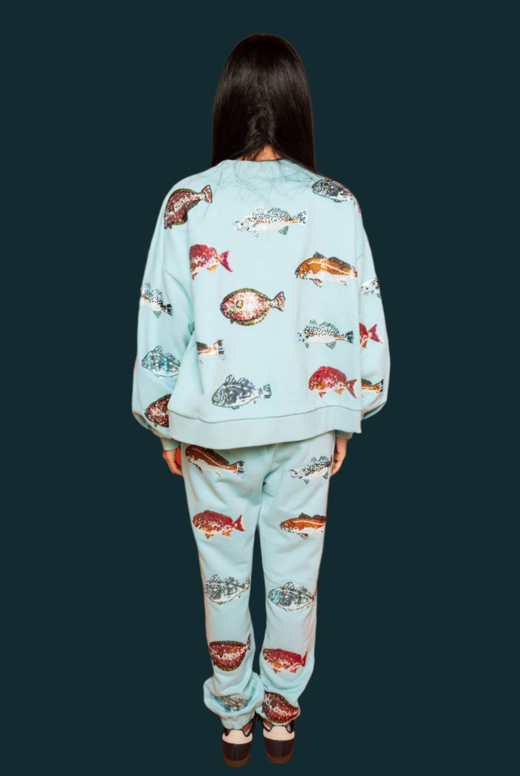 Queen Of Sparkles Light Blue Fish Sweatshirt-Tops-Queen Of Sparkles-Deja Nu Boutique, Women's Fashion Boutique in Lampasas, Texas