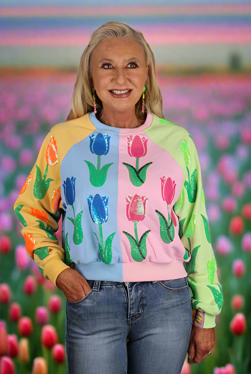 Queen Of Sparkles Neon Colorblock Tulip Sweatshirt-Tops-Queen Of Sparkles-Deja Nu Boutique, Women's Fashion Boutique in Lampasas, Texas