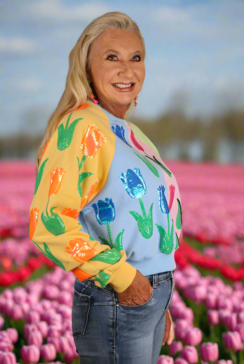 Queen Of Sparkles Neon Colorblock Tulip Sweatshirt-Tops-Queen Of Sparkles-Deja Nu Boutique, Women's Fashion Boutique in Lampasas, Texas