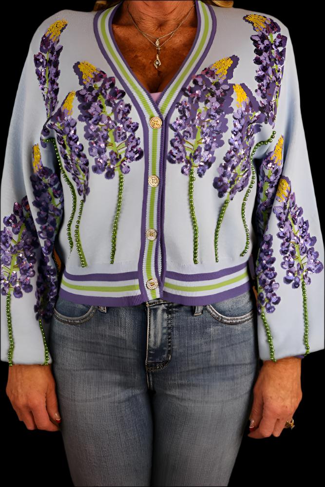 Queen Of Sparkles Pale Blue Bonnets Cardigan-Sweaters-Queen Of Sparkles-Deja Nu Boutique, Women's Fashion Boutique in Lampasas, Texas