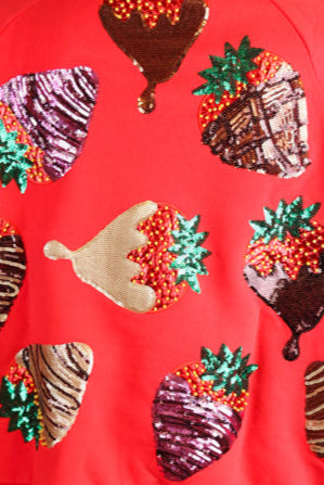 Queen Of Sparkles Red Chocolate Covered Strawberries Sweatshirt-Sweaters-Queen Of Sparkles-Deja Nu Boutique, Women's Fashion Boutique in Lampasas, Texas