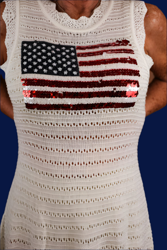 Queen Of Sparkles White Lace Knit American Flag Tank Dress-Dresses-Queen Of Sparkles-Deja Nu Boutique, Women's Fashion Boutique in Lampasas, Texas