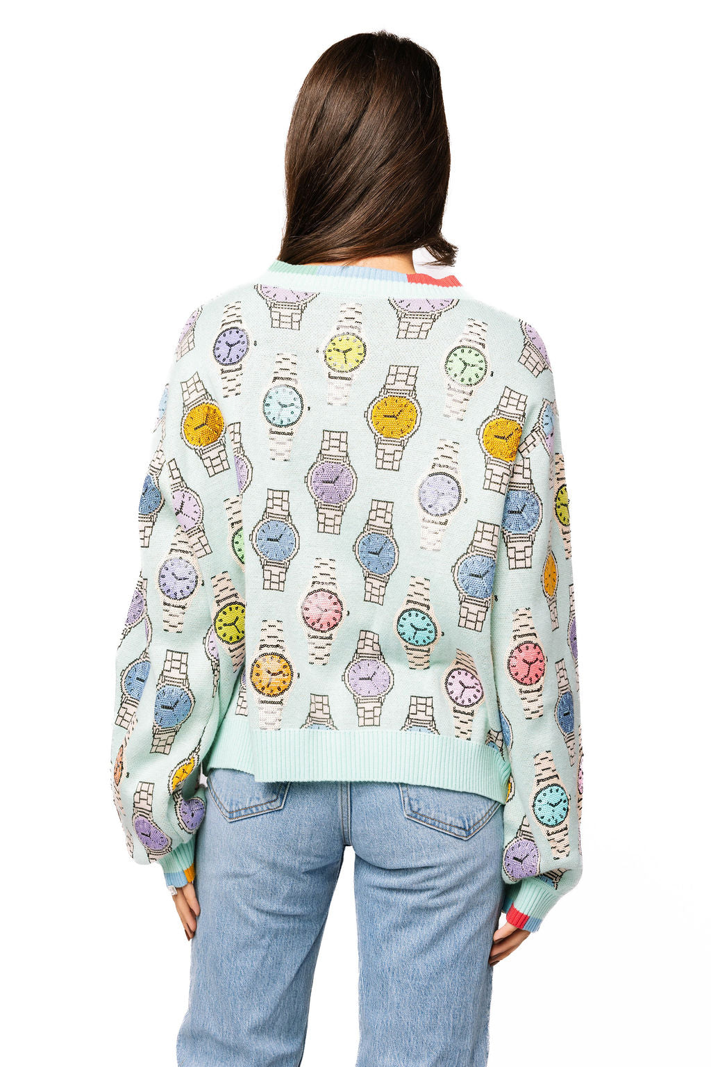 Queen of Sparkles Aqua Colorblock Trim Multi Watch Button-Up Cardigan-Cardigans & Kimonos-Queen Of Sparkles-Deja Nu Boutique, Women's Fashion Boutique in Lampasas, Texas