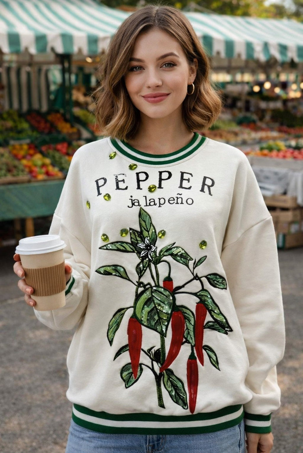 Queen of Sparkles Beige Jalapeño Pepper Seed Packet Sweatshirt-sweatshirt-Queen Of Sparkles-Deja Nu Boutique, Women's Fashion Boutique in Lampasas, Texas