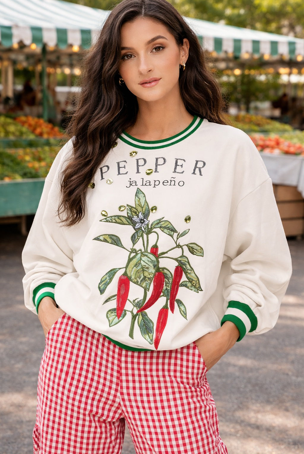 Queen of Sparkles Beige Jalapeño Pepper Seed Packet Sweatshirt-sweatshirt-Queen Of Sparkles-Deja Nu Boutique, Women's Fashion Boutique in Lampasas, Texas