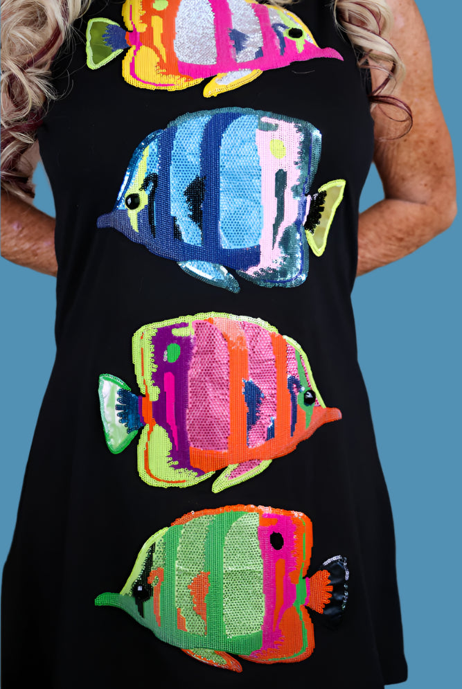Queen of Sparkles Black Multi Fish Tank Dress-Dresses-Queen Of Sparkles-Deja Nu Boutique, Women's Fashion Boutique in Lampasas, Texas
